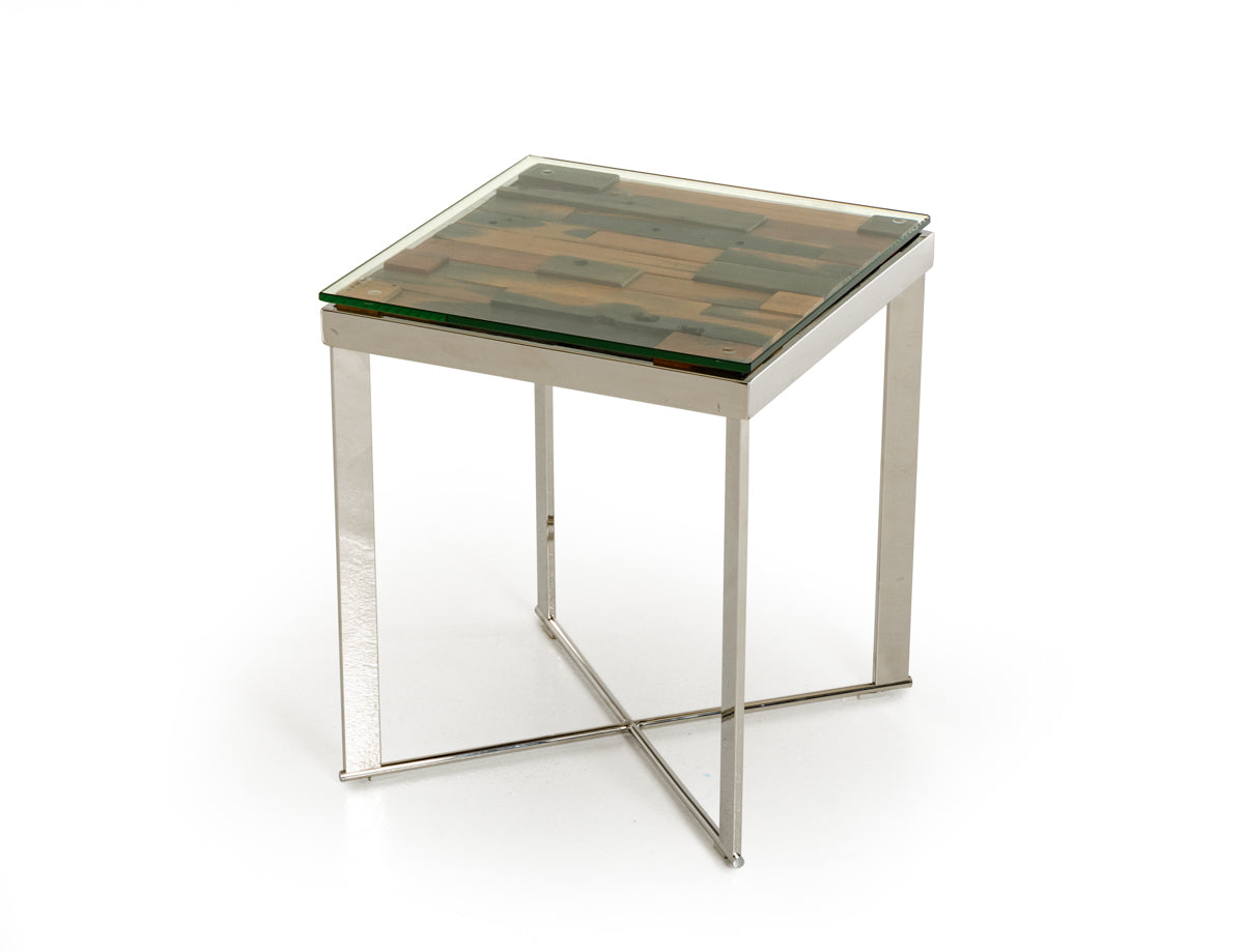 22" Silver And Brown Glass Square End Table