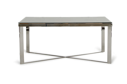 80" Clear And Silver Solid Wood And Stainless Steel Trestle Base Dining Table