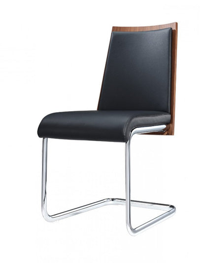 Set of Two Black and Silver Upholstered Faux Leather Dining Parsons Chairs