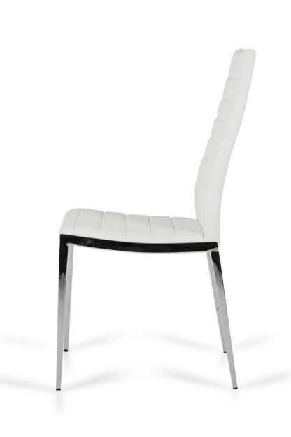 Set of Two White And Silver Upholstered Faux Leather Dining Side Chairs