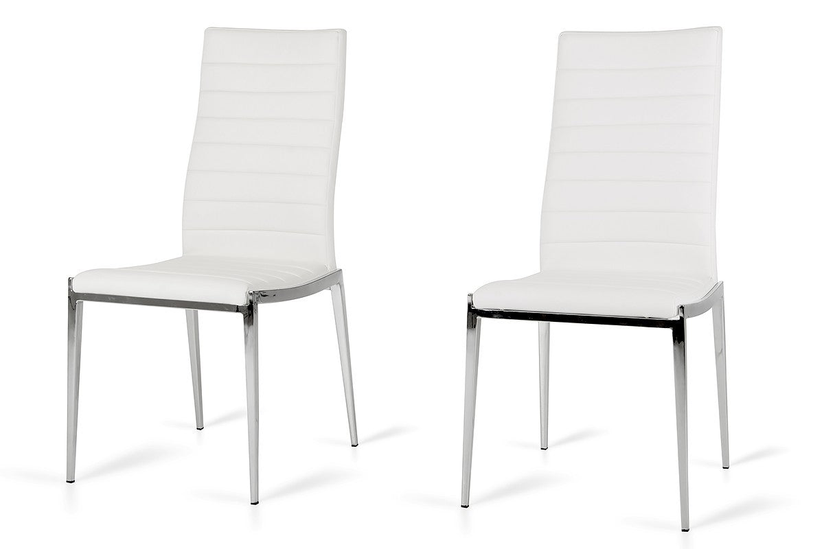 Set of Two White And Silver Upholstered Faux Leather Dining Side Chairs