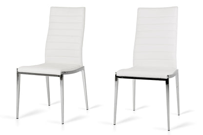 Set of Two White And Silver Upholstered Faux Leather Dining Side Chairs