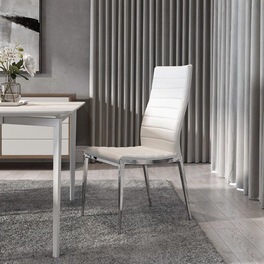 Set of Two White And Silver Upholstered Faux Leather Dining Side Chairs