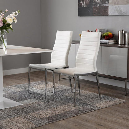 Set of Two White And Silver Upholstered Faux Leather Dining Side Chairs