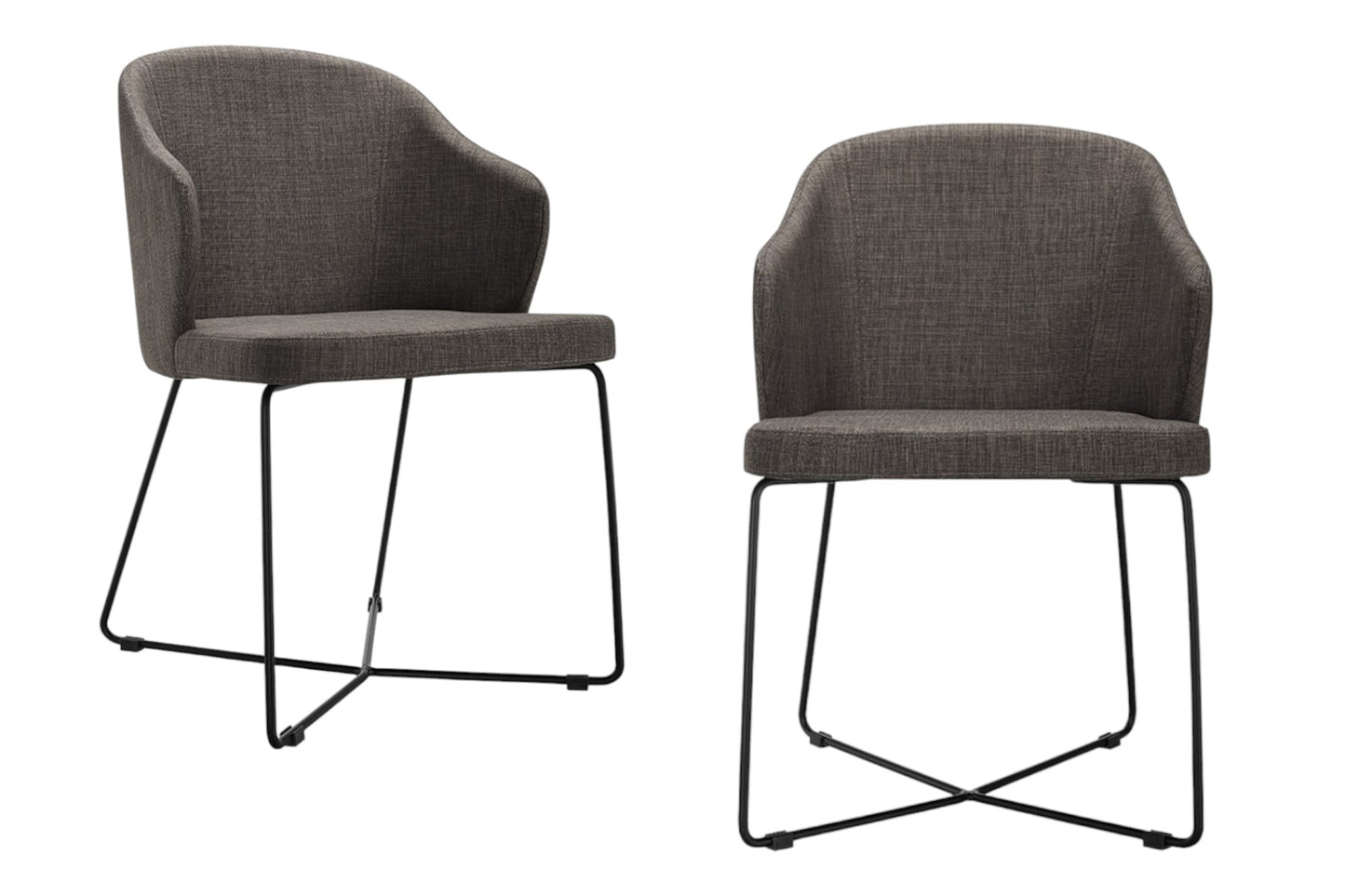 Set of Two Gray and Black Upholstered Fabric Wing Back Dining Arm Chairs