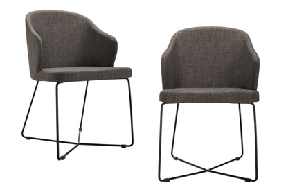 Set of Two Gray and Black Upholstered Fabric Wing Back Dining Arm Chairs