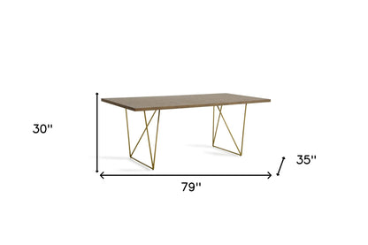 30" Tobacco Veneer  Mdf  And Antique Brass Dining Table