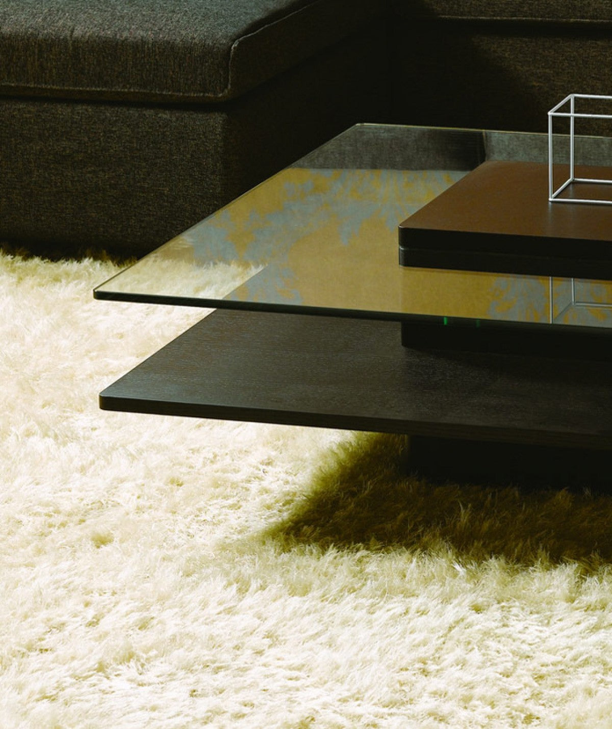 14" Oak Mdf  Glass  And Veneer Coffee Table