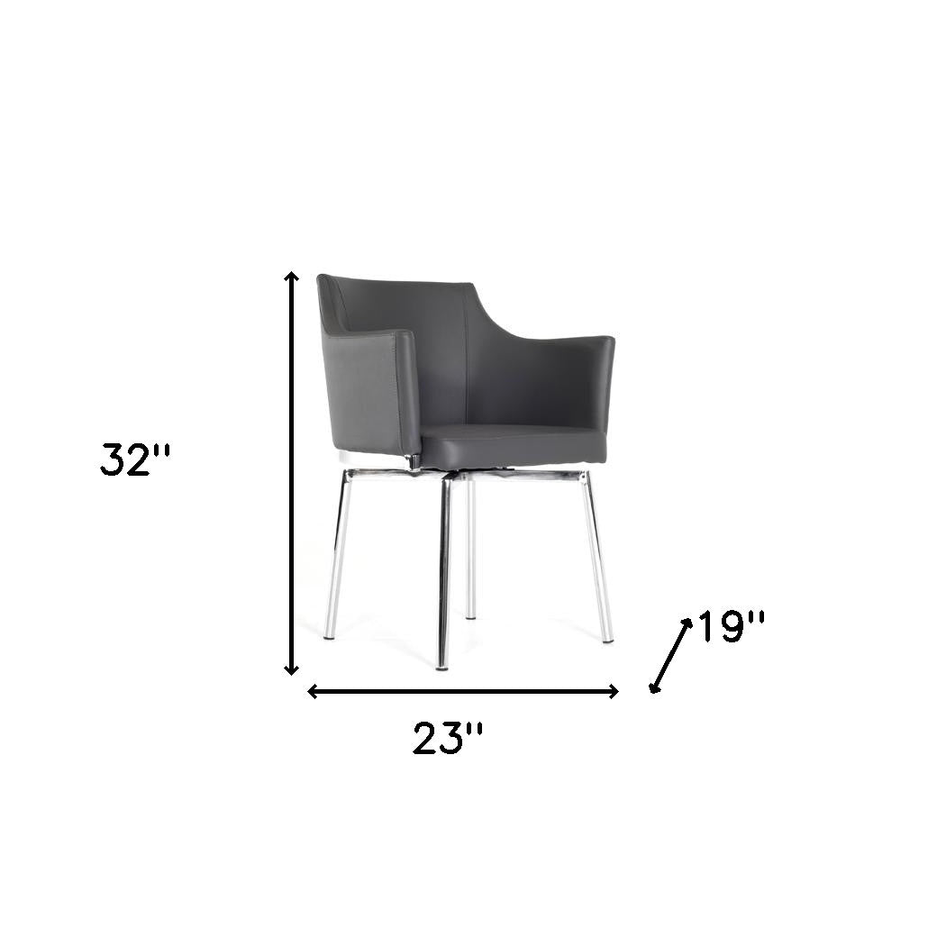 Gray And Silver Upholstered Faux Leather Dining Arm Chair