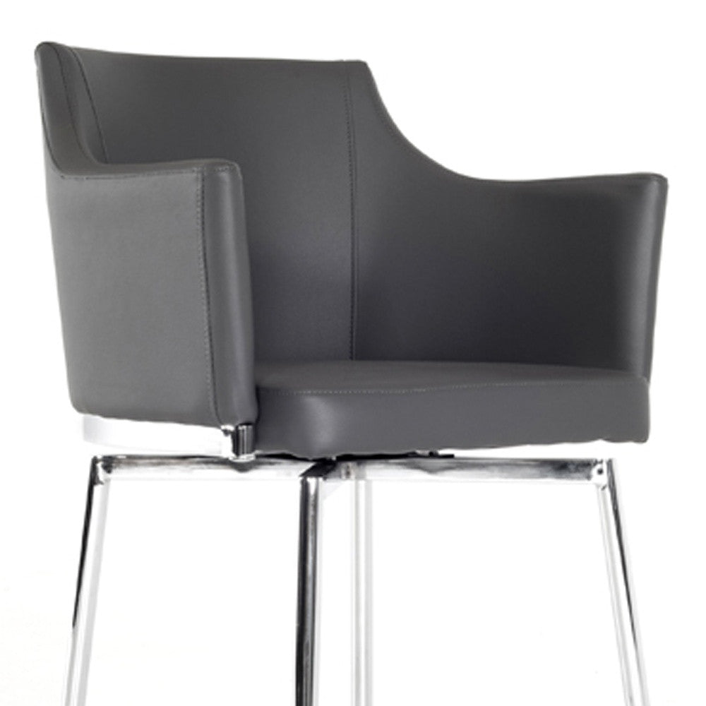 Gray And Silver Upholstered Faux Leather Dining Arm Chair