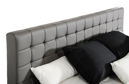 Gray Tufted Faux Leather Upholstered King Sleigh Bed