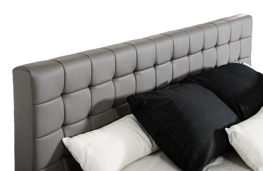 Gray Tufted Faux Leather Upholstered King Sleigh Bed