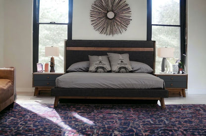 Modern Grey Fabric & Walnut Queen Bed