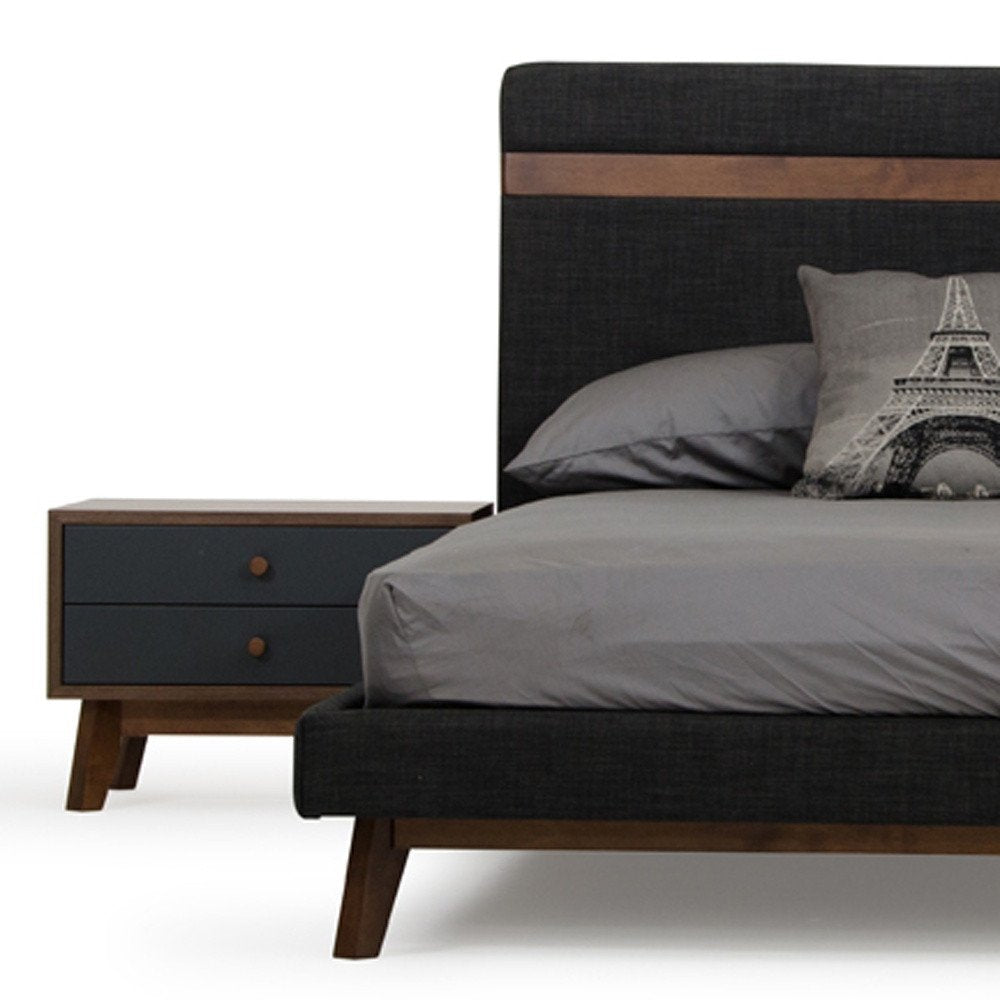 Modern Grey Fabric & Walnut Queen Bed