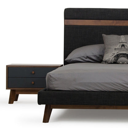Modern Grey Fabric & Walnut Queen Bed