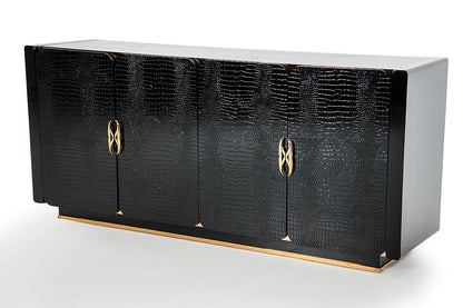 32" Black Crocodile And Rosegold Mdf Buffet