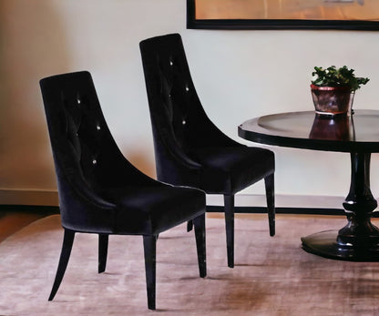 Set of Two Black Upholstered Velvet Dining Parsons Chairs