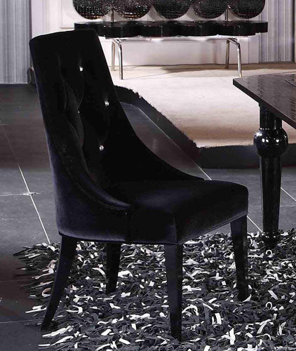 Set of Two Black Upholstered Velvet Dining Parsons Chairs