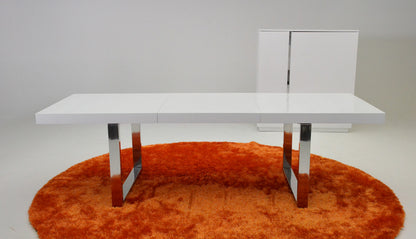 30" White Mdf Extendable Dining Table With Stainless Steel Legs