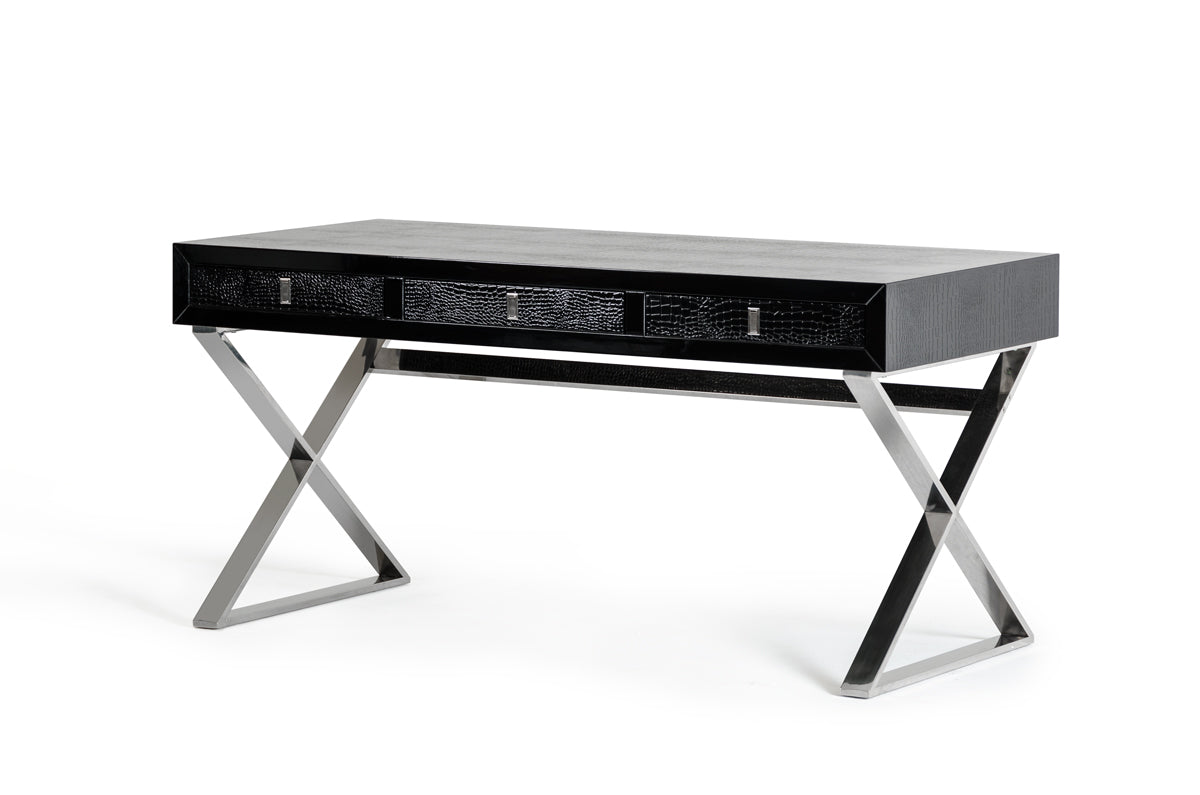 57" Black And Silver Stainless Steel Coffee Table With Three Drawers