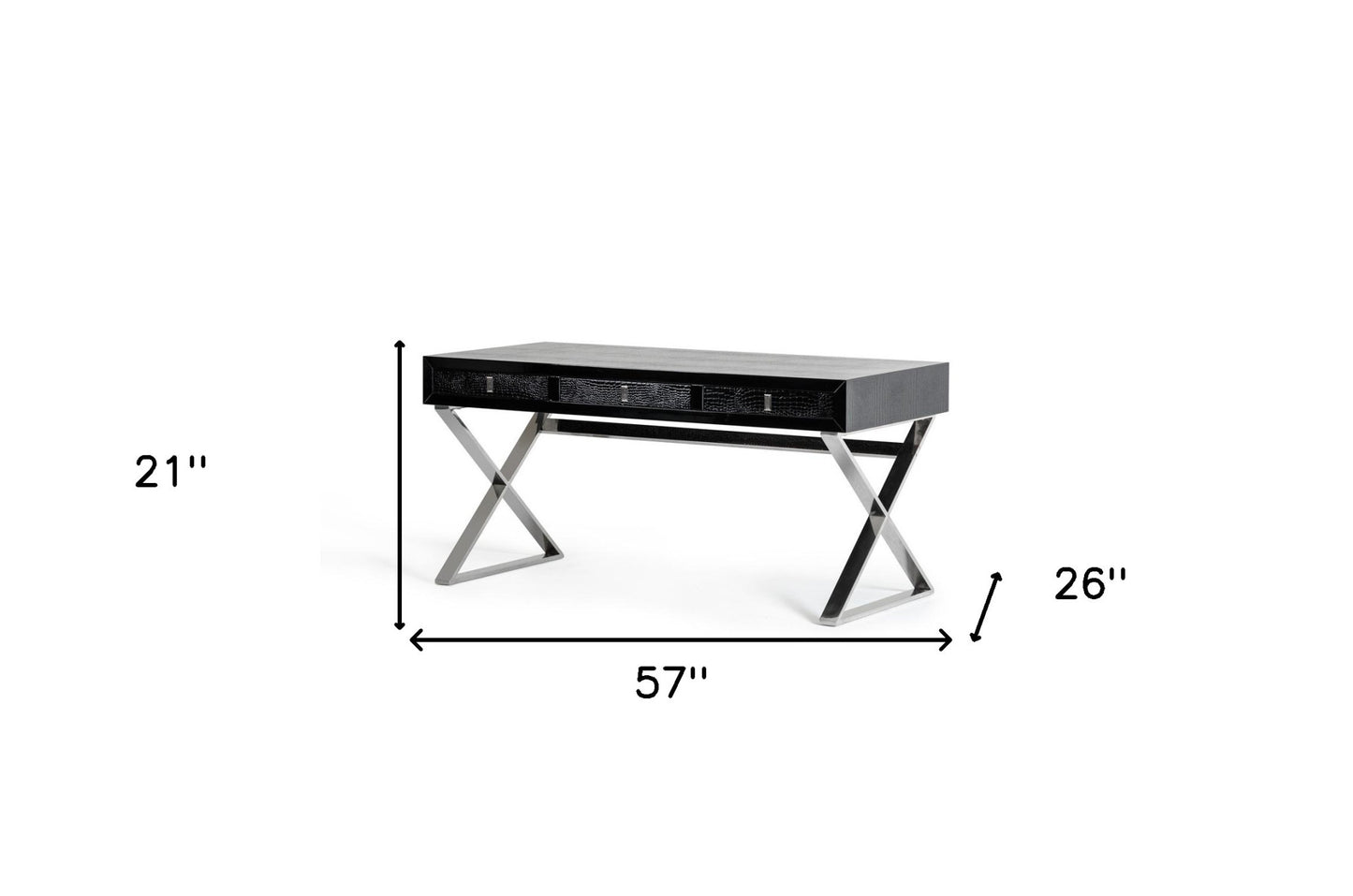 57" Black And Silver Stainless Steel Coffee Table With Three Drawers