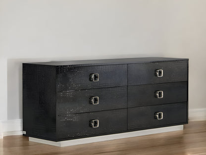 63" Black Six Drawer Double Dresser