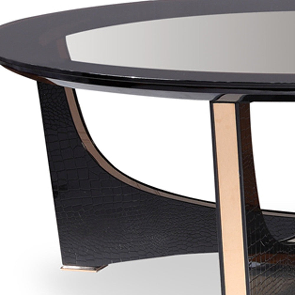 18" Black Crocodile Textures And Rosegold  And Glass Coffee Table