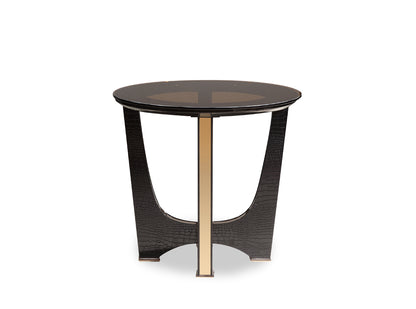 22" Black Glass Round End Table