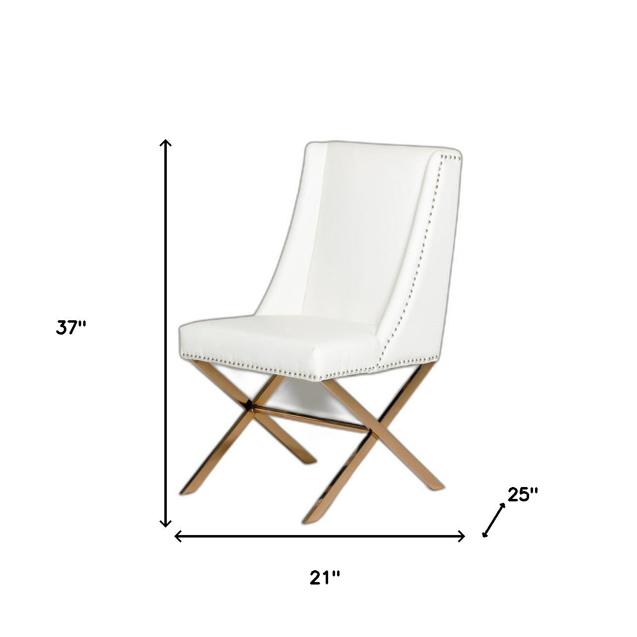 White And Gold Upholstered Faux Leather Dining Side Chair
