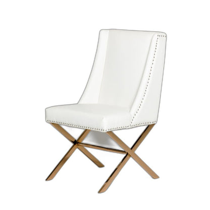 White And Gold Upholstered Faux Leather Dining Side Chair