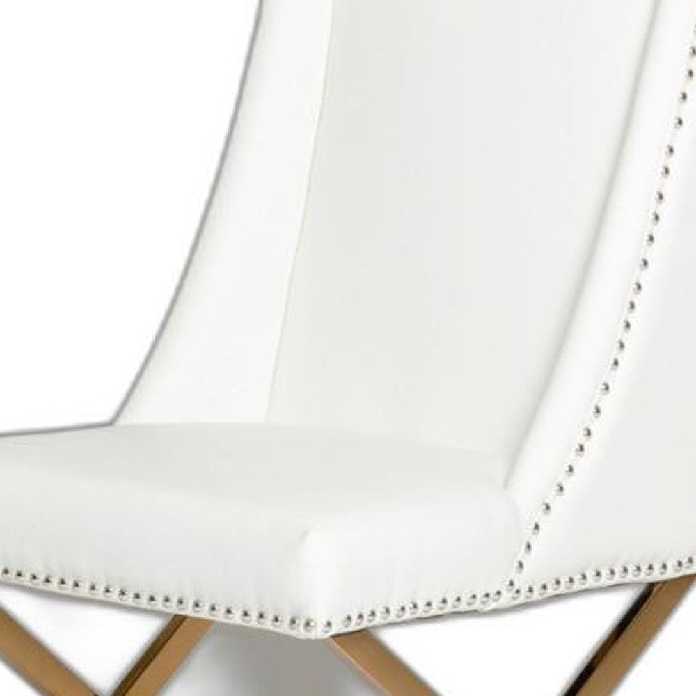 White And Gold Upholstered Faux Leather Dining Side Chair