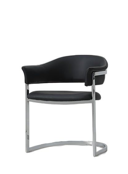 Black And Silver Upholstered Faux Leather Open Back Dining Arm Chair