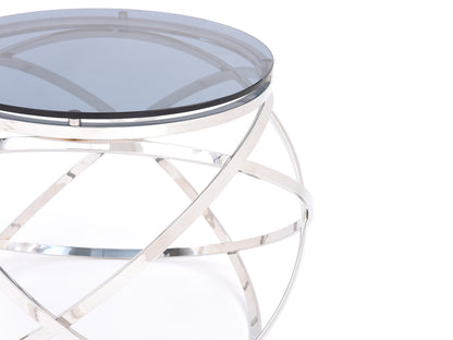 14" Silver And Clear Glass Round End Table