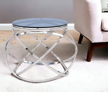 14" Silver And Clear Glass Round End Table