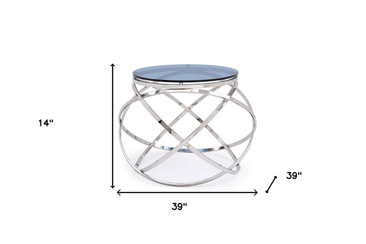 14" Silver And Clear Glass Round End Table