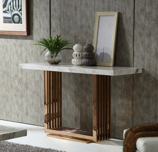 30" Rosegold Marble And Metal Console Table