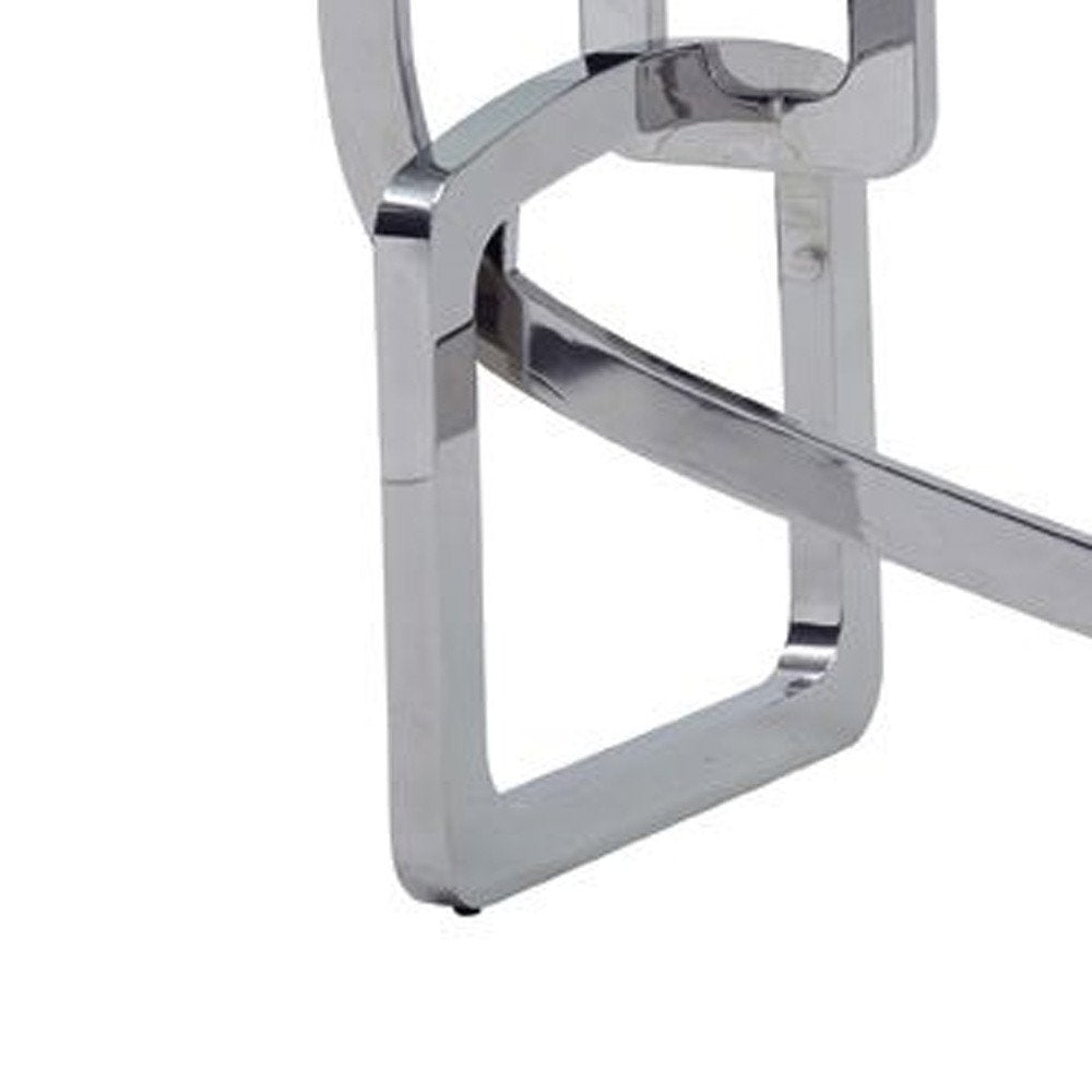 79" Clear And Silver Glass And Stainless Steel Trestle Base Dining Table