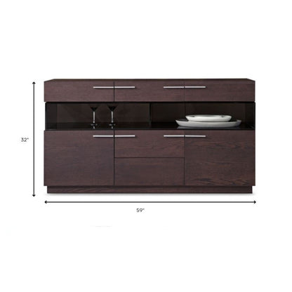 32" Brown Veneer And Glass Buffet