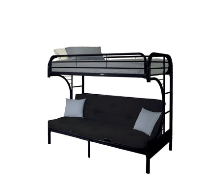 84" X 62" X 65" Twin Xl Over Queen Black Metal Tube Futon Bunk Bed