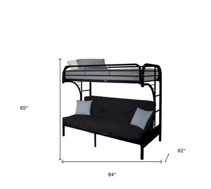 84" X 62" X 65" Twin Xl Over Queen Black Metal Tube Futon Bunk Bed