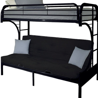 84" X 62" X 65" Twin Xl Over Queen Black Metal Tube Futon Bunk Bed