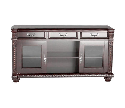 65" Dark Brown Solid Wood Enclosed and Open Storage TV Stand