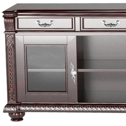 65" Dark Brown Solid Wood Enclosed and Open Storage TV Stand