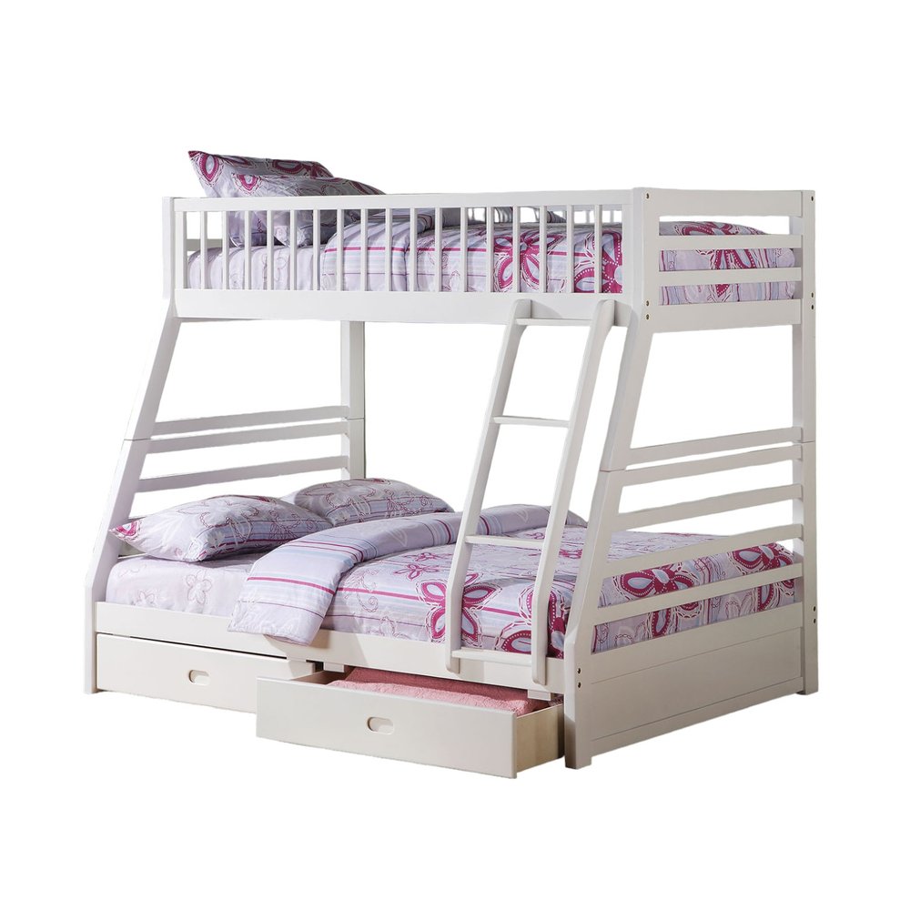White Twin Over Full Wood Bunk Bed With Storage