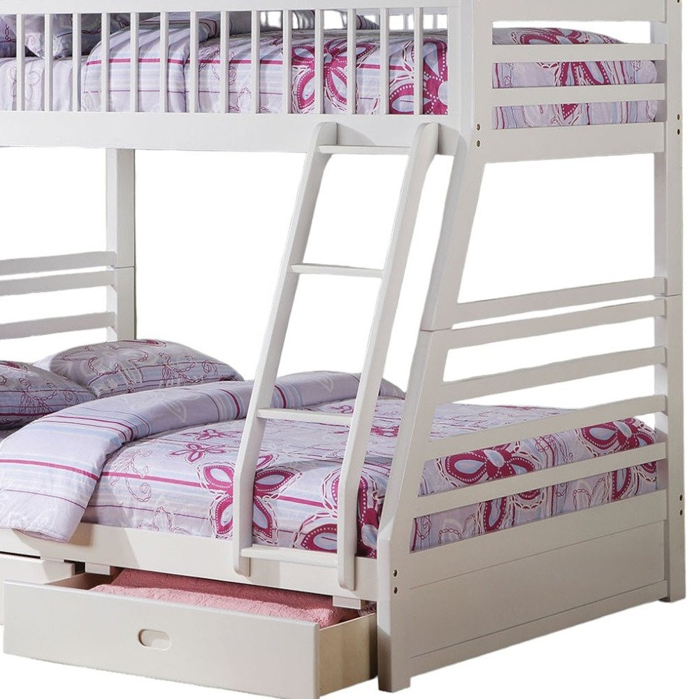 White Twin Over Full Wood Bunk Bed With Storage