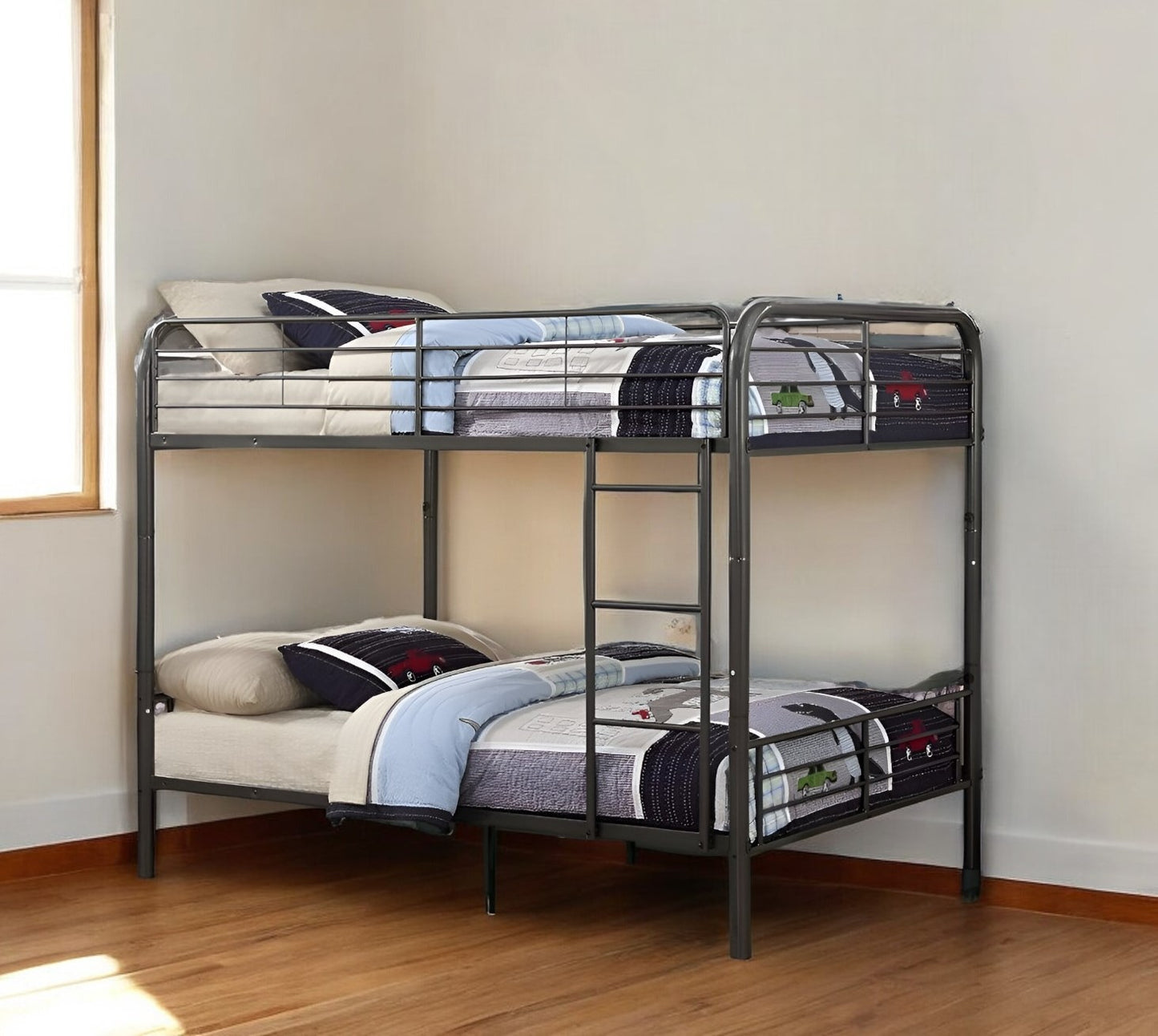 79" X 57" X 65" Dark Brown Metal Tube Full Over Full Bunk Bed