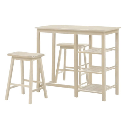 Three Piece Cream Solid Wood Counter Height Bar Table Set