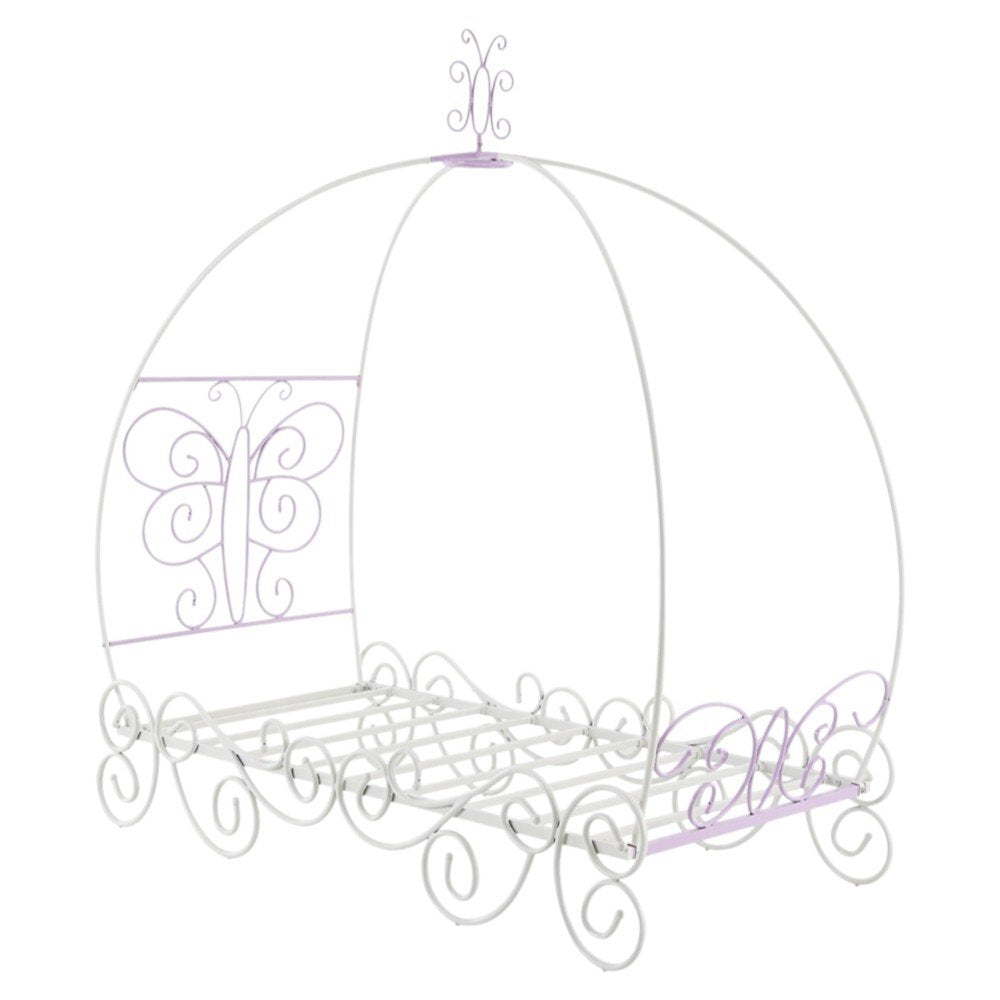 Purple and White Metal Canopy Bed Frame
