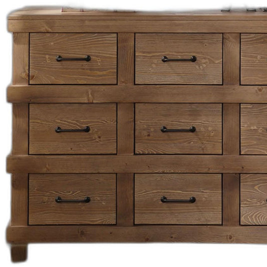 44" Brown Solid Wood Nine Drawer Triple Dresser