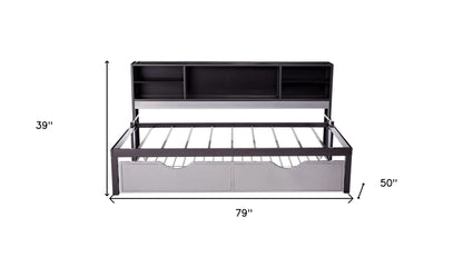 Steel Twin Black and Silver Bed With Trundle